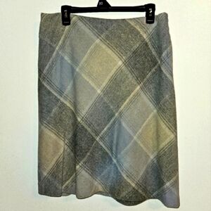 Chadwicks Vintage Plaid Skirt Blue Gray Tan Wool Blend Size 14